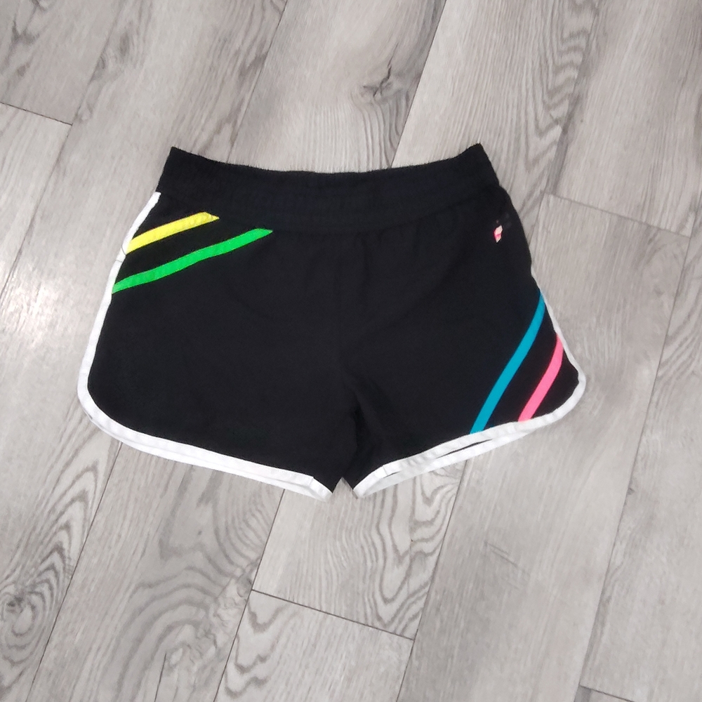 Fila Black Athletic Shorts with Neon Stripe Accents